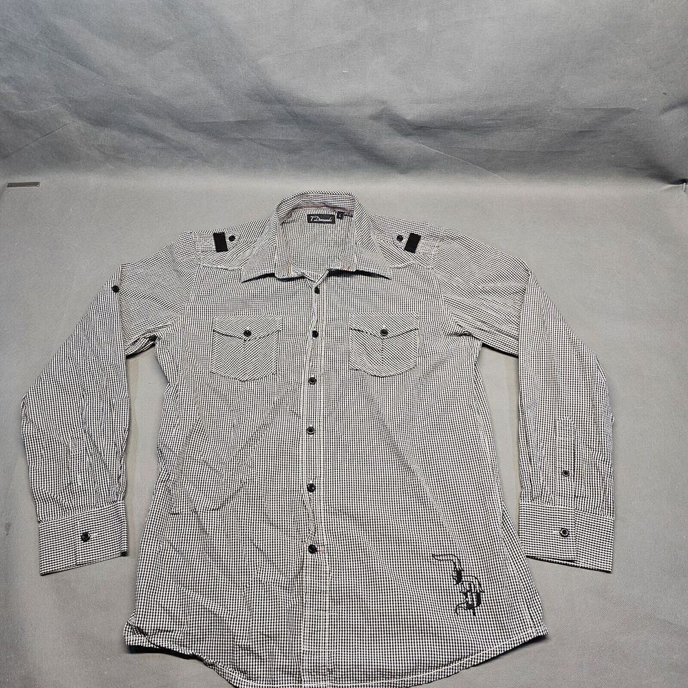 7 Diamonds Western Shirt Black White Gingham Long Sleeve Men's Size Large